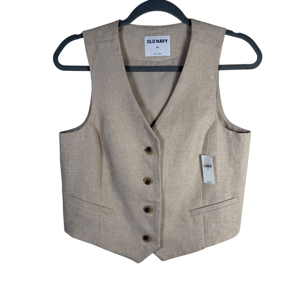 NWT Old Navy Linen Blend Button Front Vest In Natural Size XS